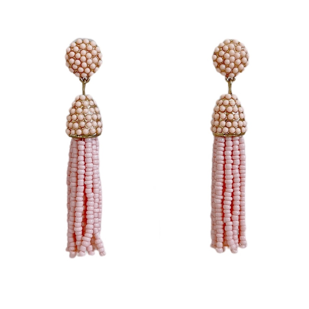 Charming Charlie Boho Pink Bead Tassel Dangle Statement Earrings